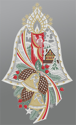 Fensterbild aus Plauener Spitze® - Weihnachtsglocke mit Adventskerze #1W mehrfarbig