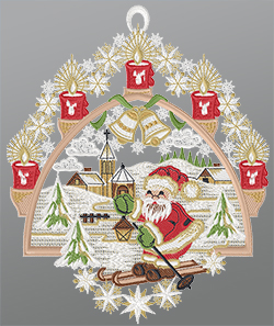 Fensterbild aus Plauener Spitze® - Weihnachtlicher Schwibbogen  #1W mehrfarbig