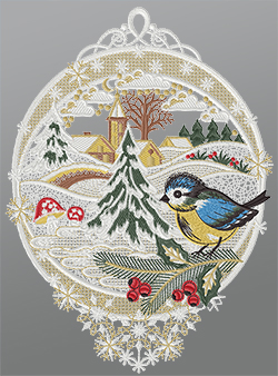 Fensterbild aus Plauener Spitze® - Winteridylle #1W mehrfarbig