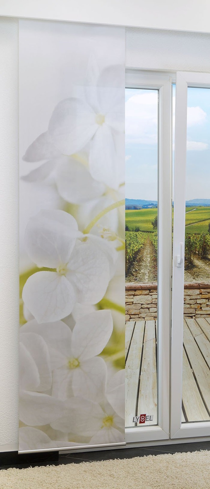 Schiebegardine 245cm x 60cm, mit Motiv Jasminblüten