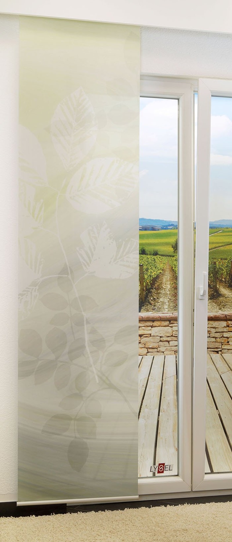 Schiebevorhang 245cm x 60cm, mit Motiv Blätter