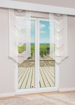 Vorschau Plauener Spitze® - exklusive Schiebegardine Loyola #1W in Reinweiss rotbraun