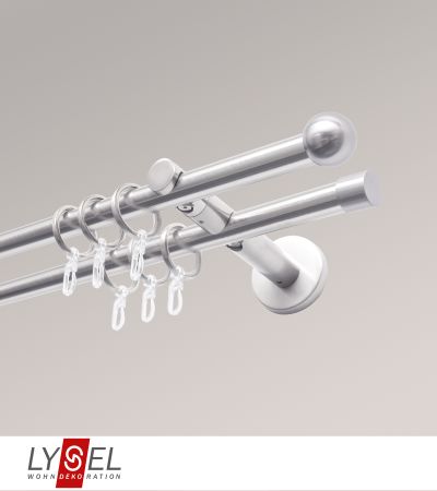 Lysel - SET Topaz 2-Lauf Doppelträger offen 160cm Innenlauf mit Endstücke Kappe in Edelstahl-Optik