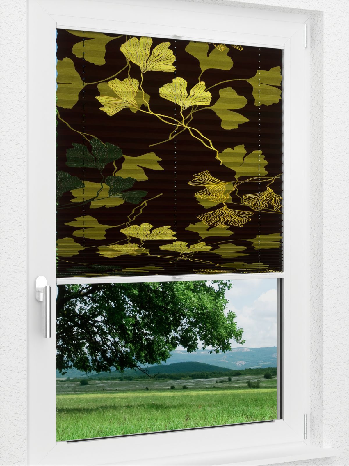 Detailansicht LYSEL HOME Plissee 428A Ginkgos Midnight